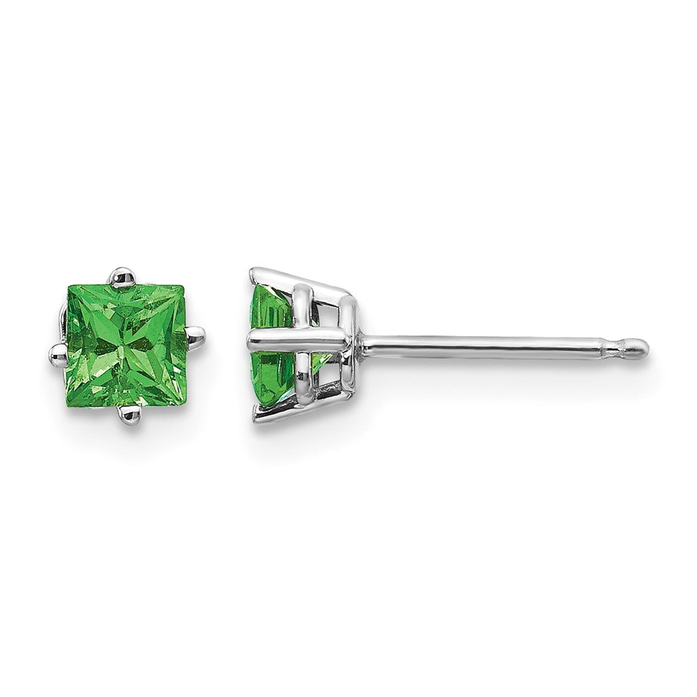 14k White Gold Princess Tsavorite Post Earrings