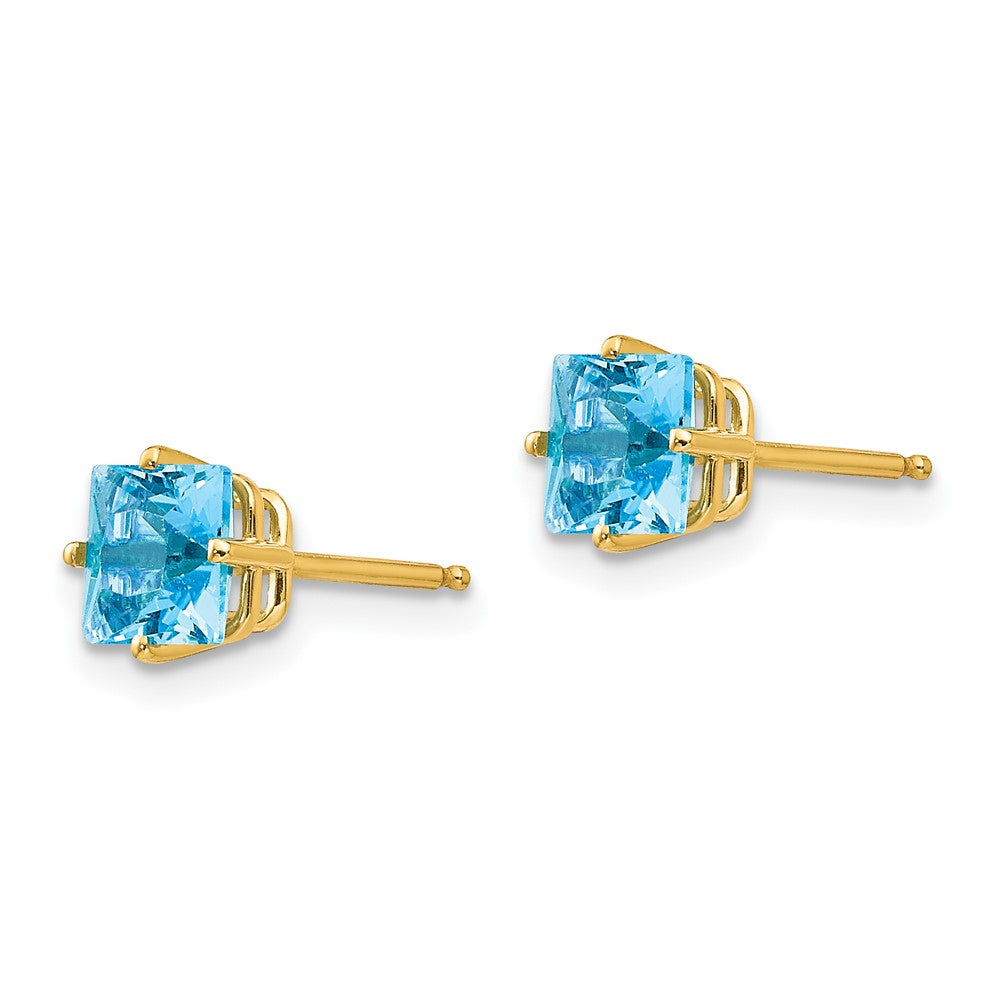14k Princess-cut Blue Topaz Post Earrings