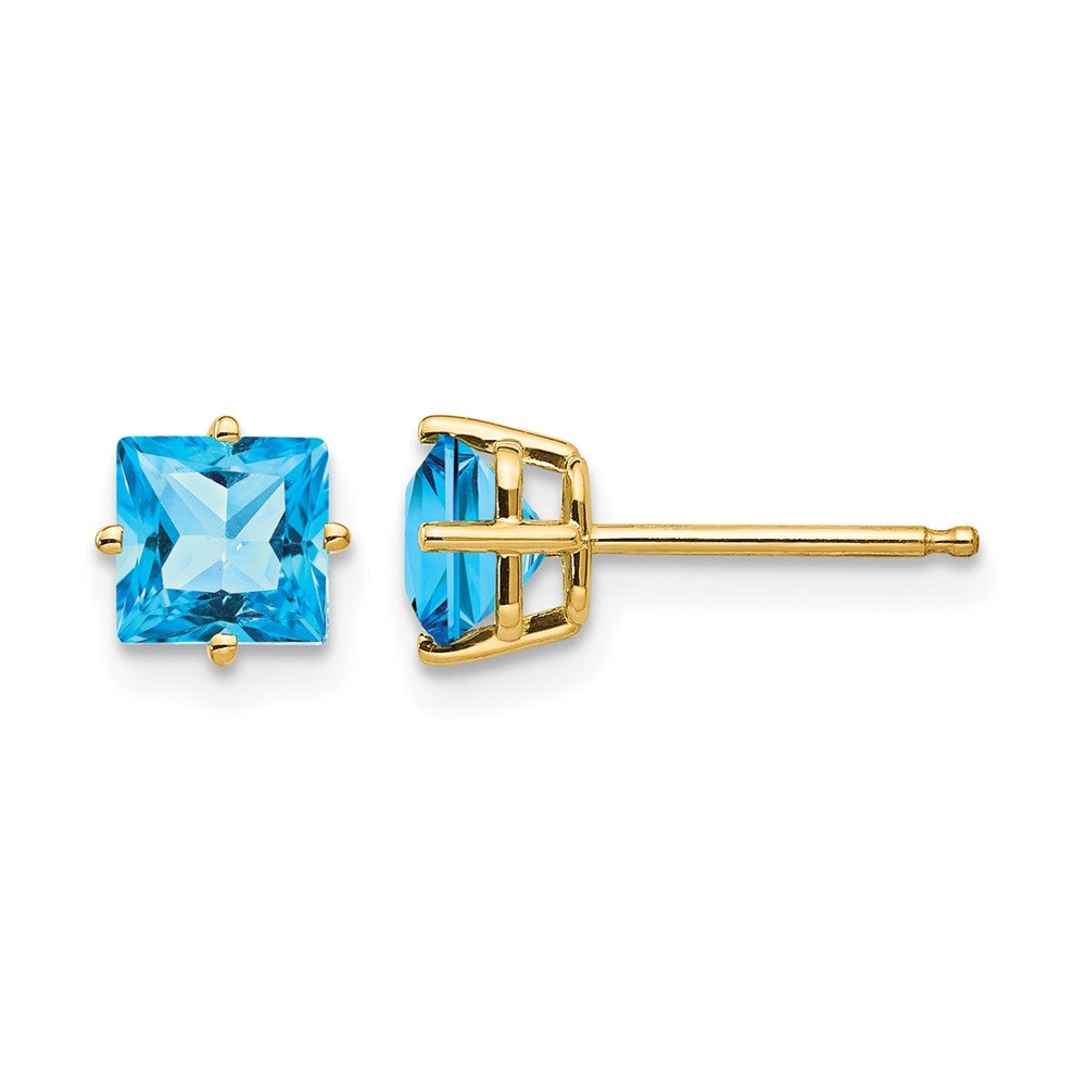 14k Princess-cut Blue Topaz Post Earrings