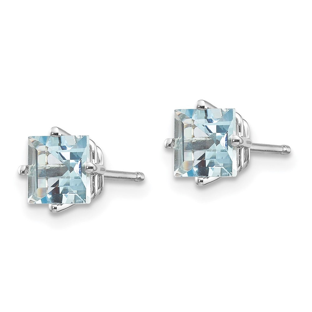 14k White Gold Princess Aquamarine Post Earrings