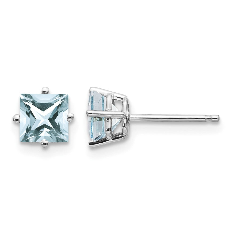 14k White Gold Princess Aquamarine Post Earrings