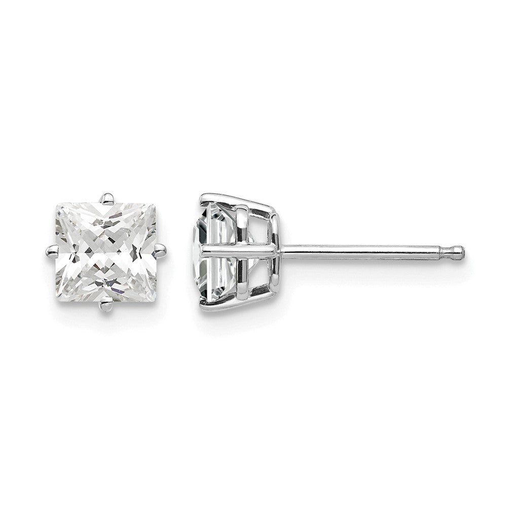 14k White Gold Princess-cut Cubic Zirconia Post Earrings