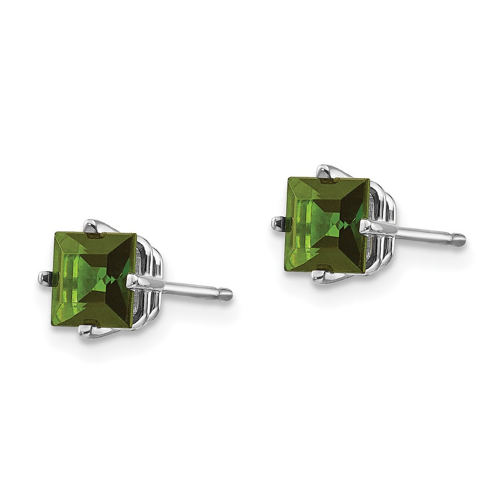 14k White Gold Princess Green Tourmaline Post Earrings
