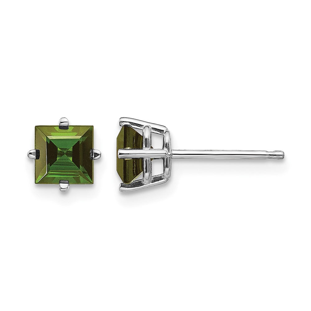14k White Gold Princess Green Tourmaline Post Earrings