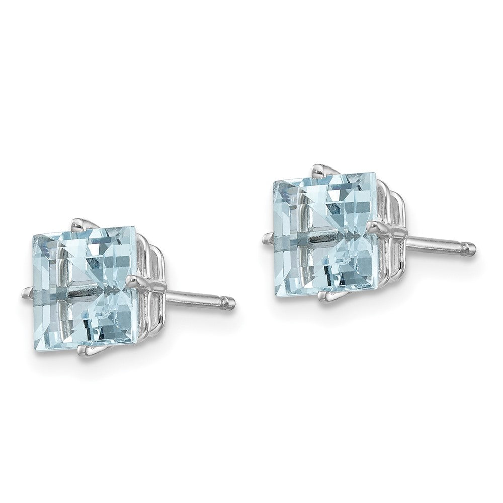14k White Gold Princess Aquamarine Post Earrings
