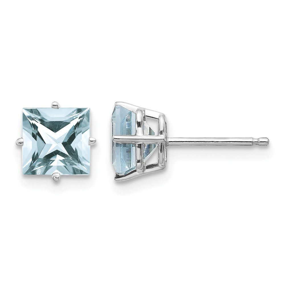14k White Gold Princess Aquamarine Post Earrings