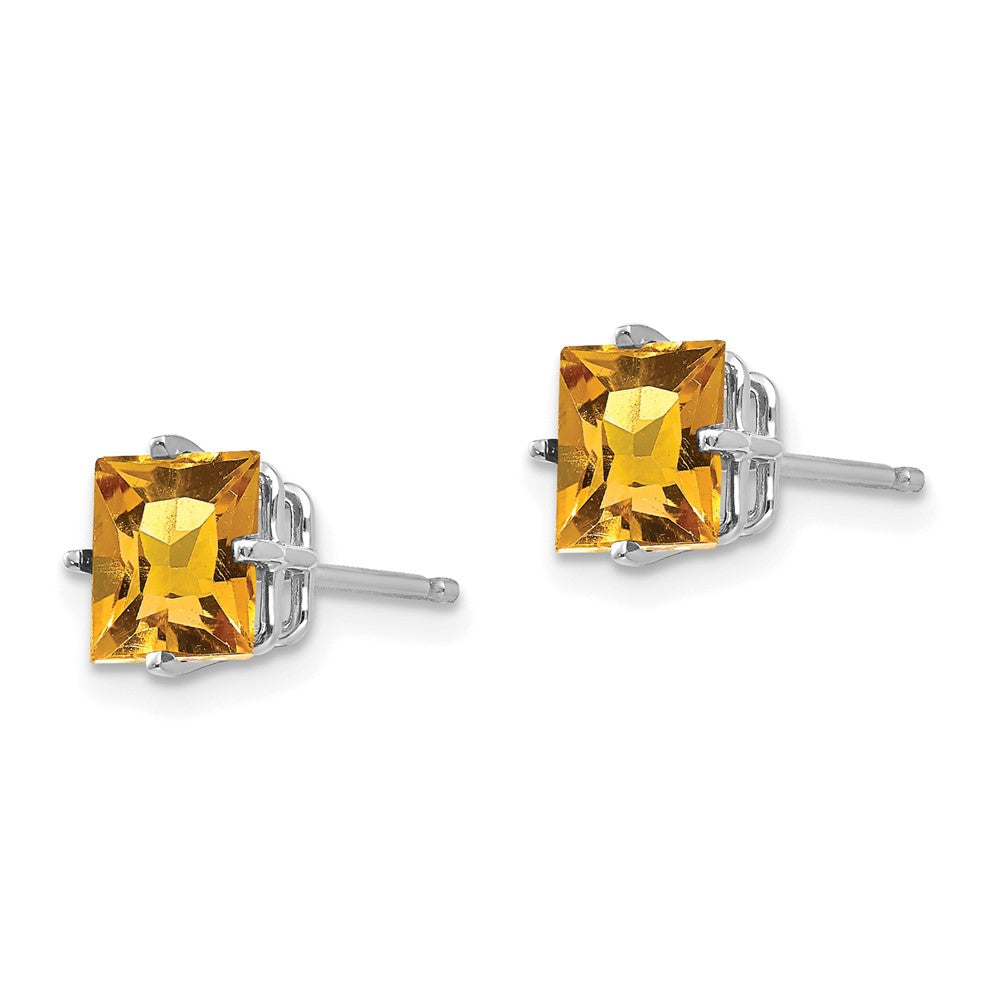 14k White Gold Princess-cut Citrine Post Earrings
