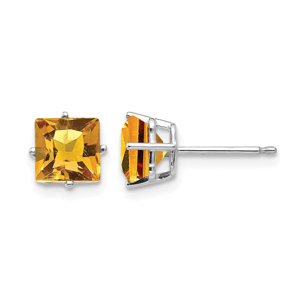 14k White Gold Princess-cut Citrine Post Earrings
