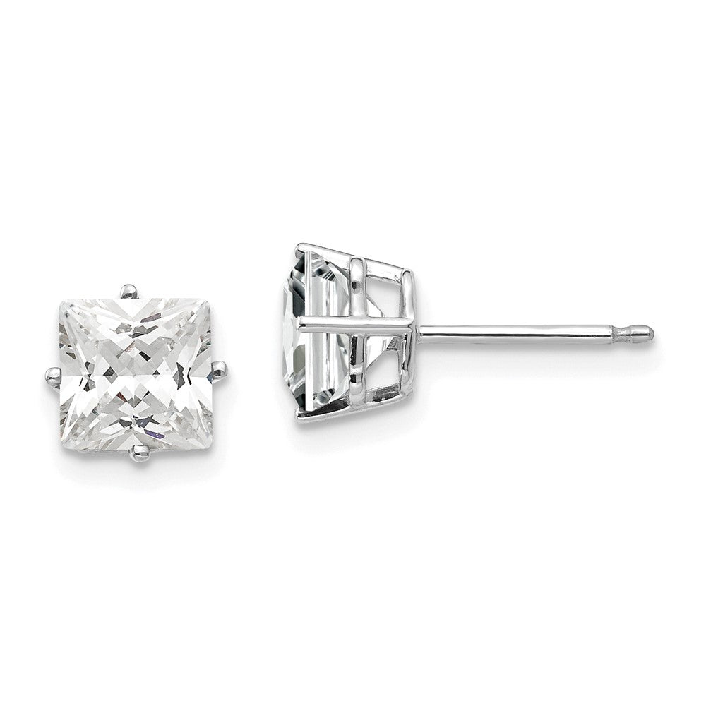 14k White Gold Princess Cut Cubic Zirconia Earrings