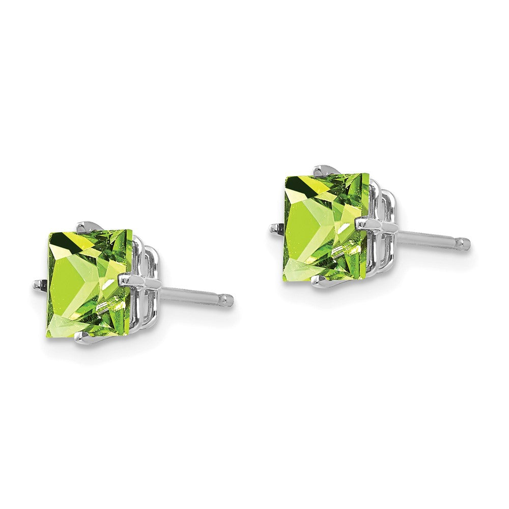 14k White Gold Square Step-cut Peridot Post Earrings