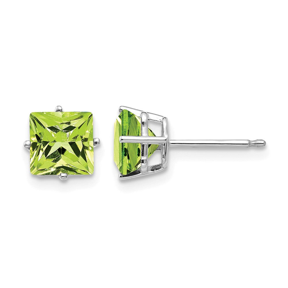 14k White Gold Square Step-cut Peridot Post Earrings