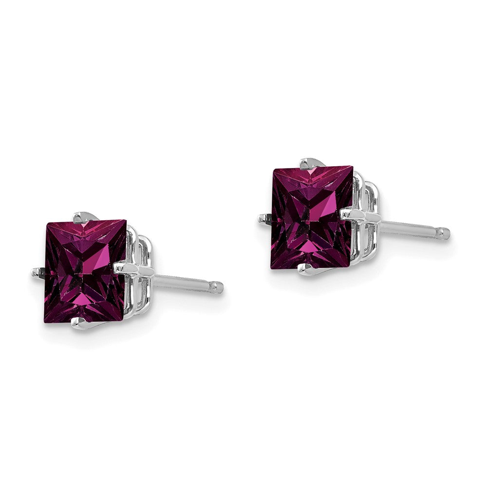 14k White Gold Princess-cut Rhodolite Garnet Stud Post Earrings