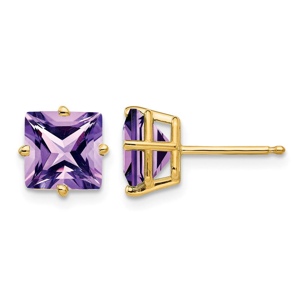 14k Princess-cut Amethyst Post Earrings