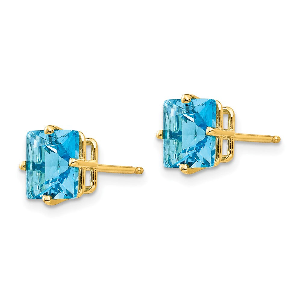 14k Princes-cut Blue Topaz Post Earrings