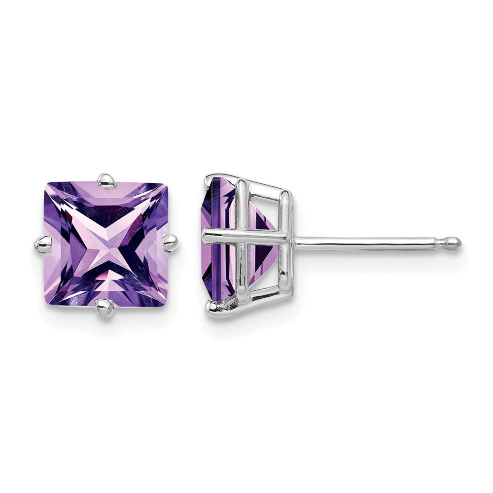 14k White Gold Princess-cut Amethyst Post Earrings
