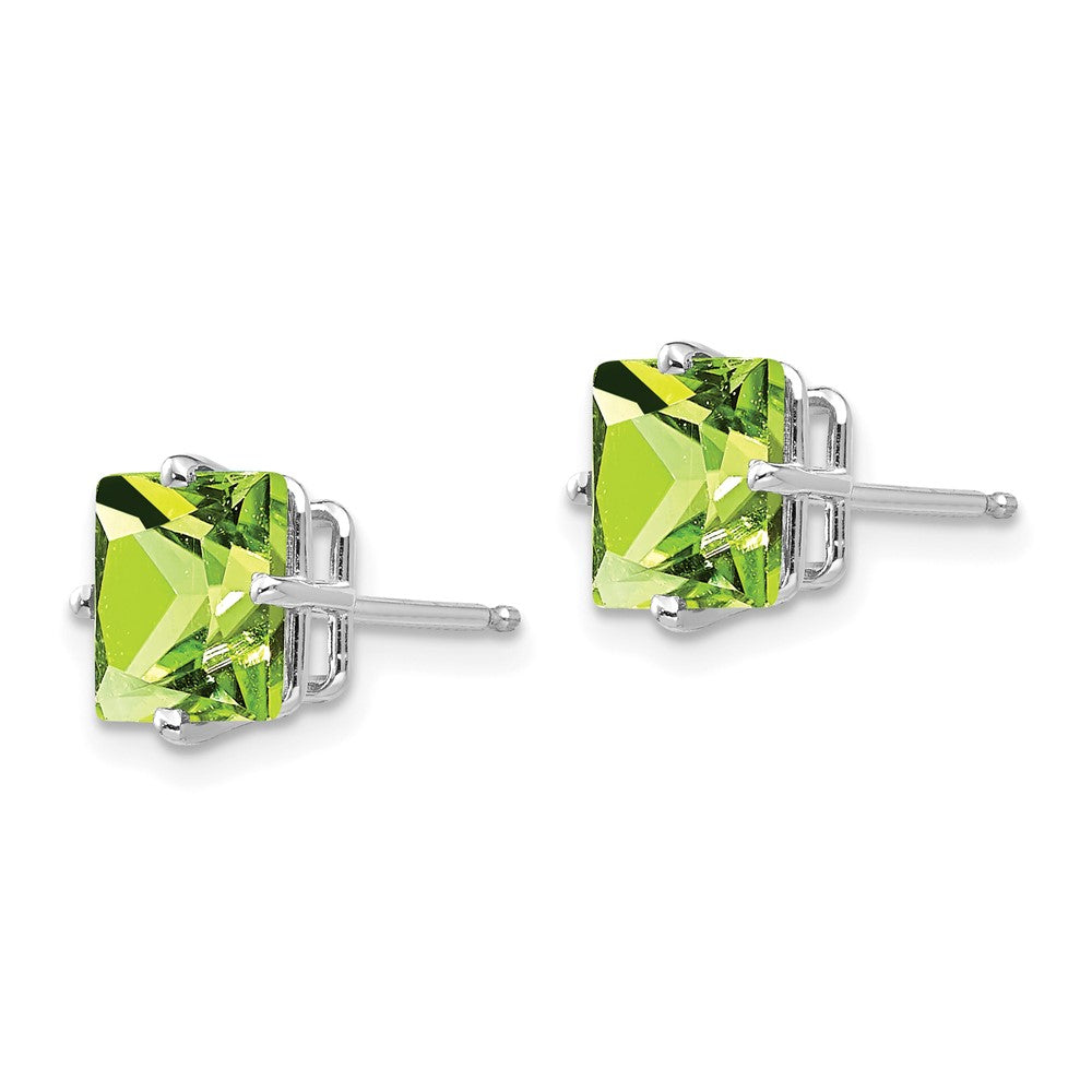 14k White Gold Princess-cut Peridot Post Earrings
