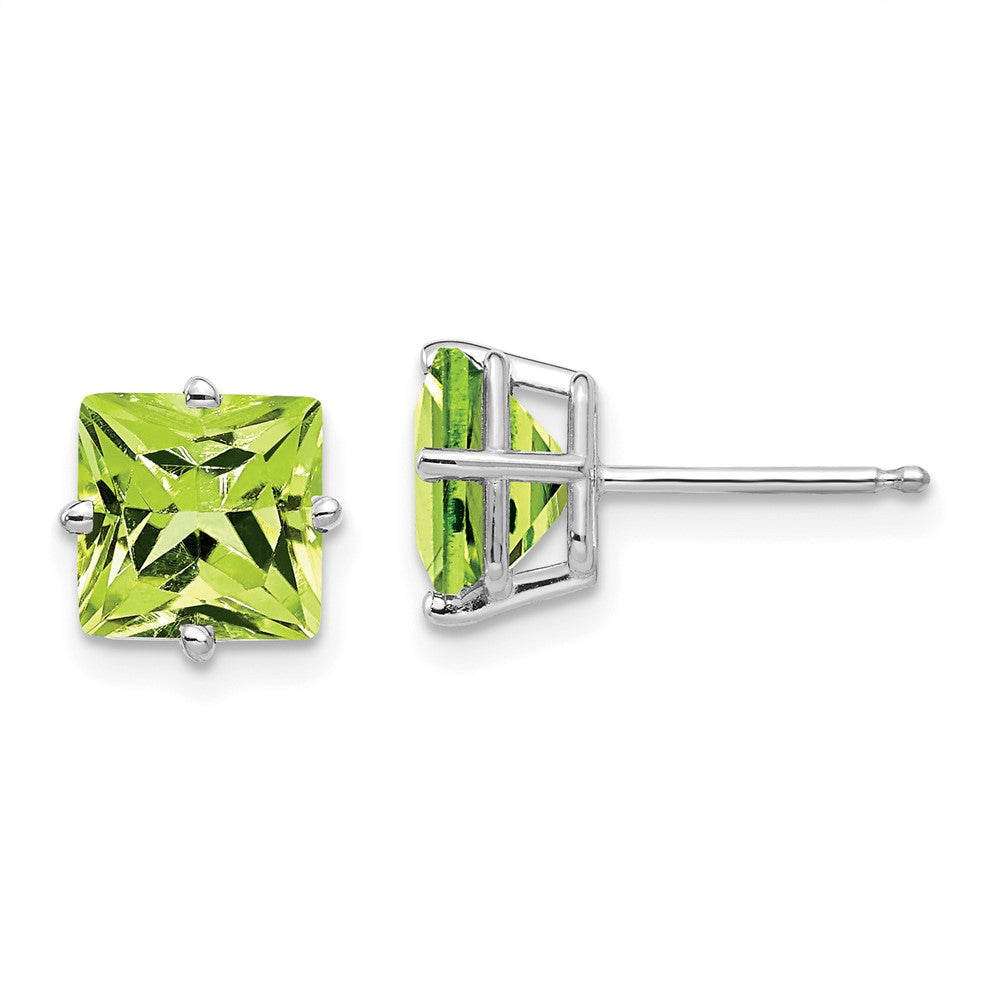 14k White Gold Princess Cut Peridot Earrings