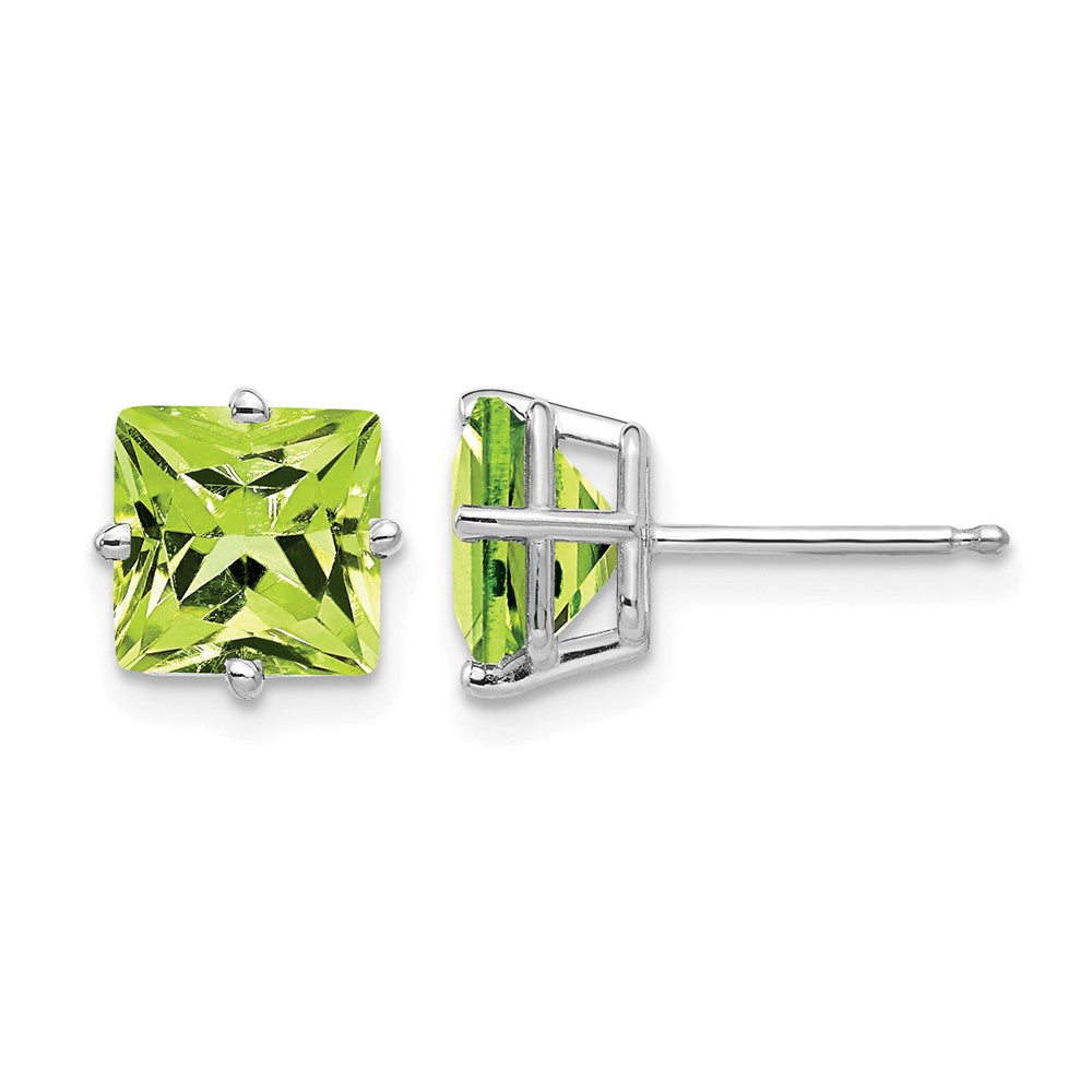 14k White Gold Princess-cut Peridot Post Earrings