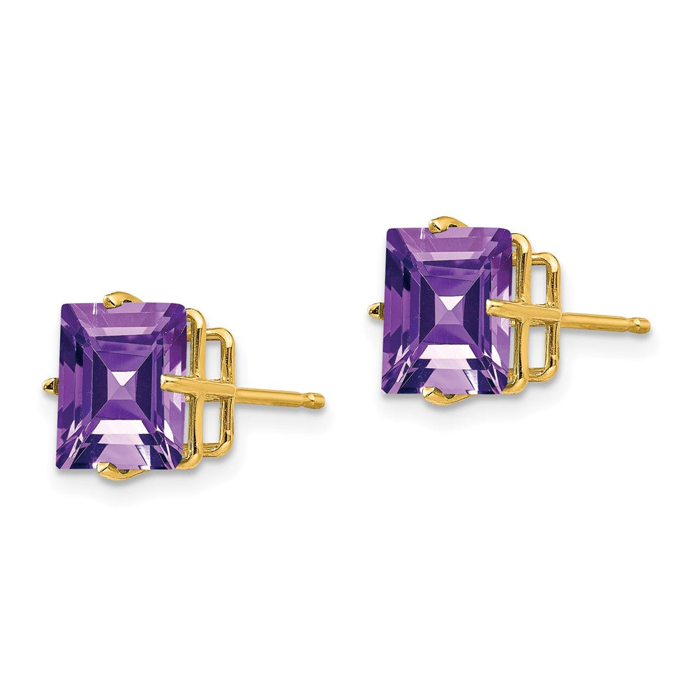 14k Square Step-Cut Amethyst Post Earrings