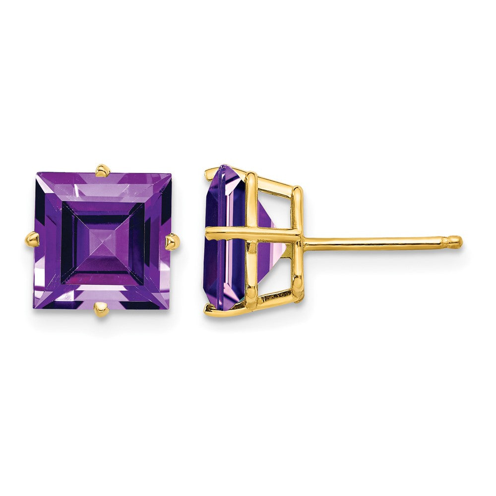 14k Square Step-Cut Amethyst Post Earrings