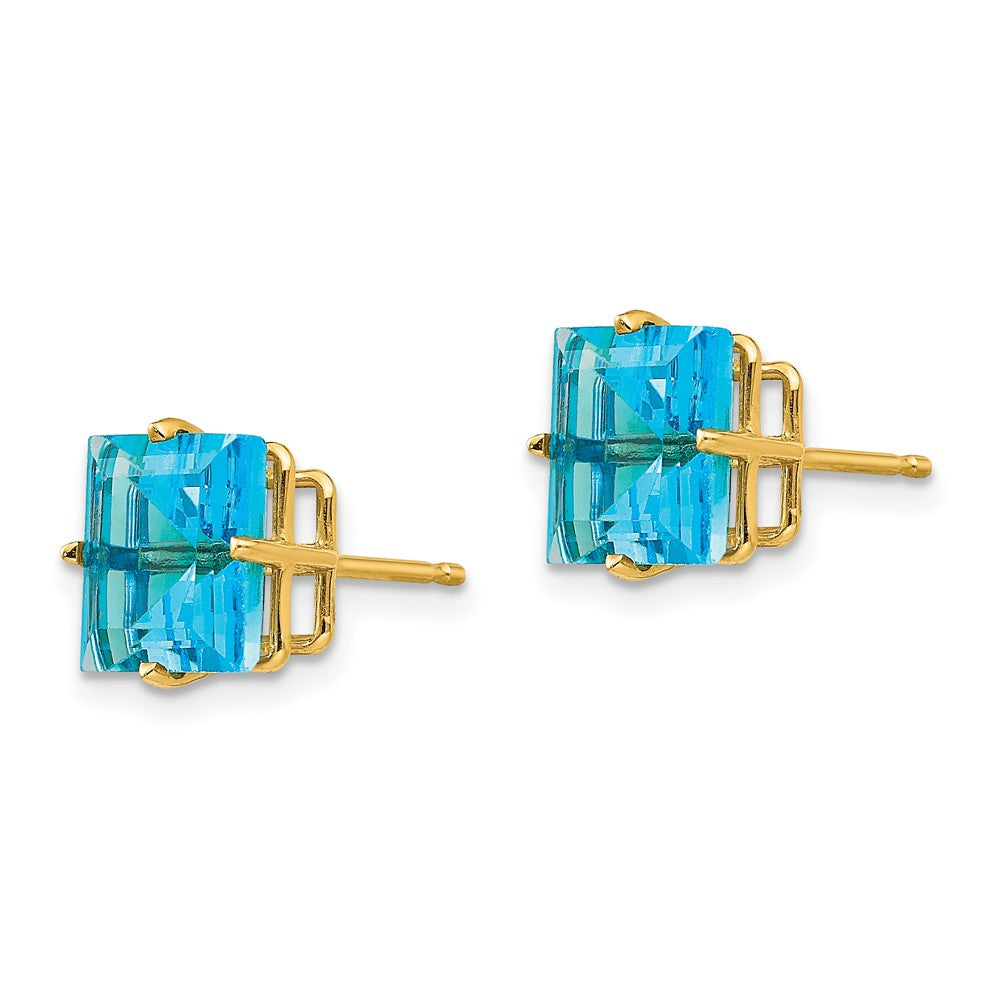 14k Square Step-Cut Blue Topaz Post Earrings