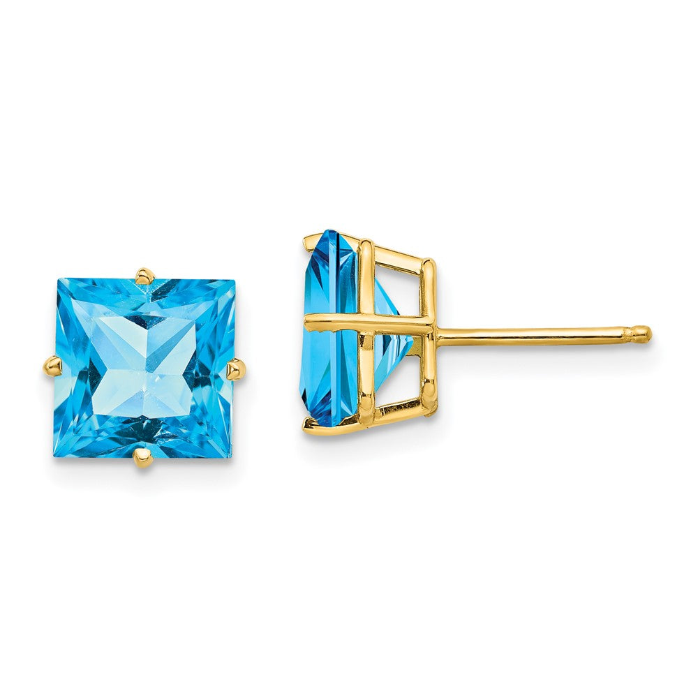 14k Square Step Cut Blue Topaz Earrings