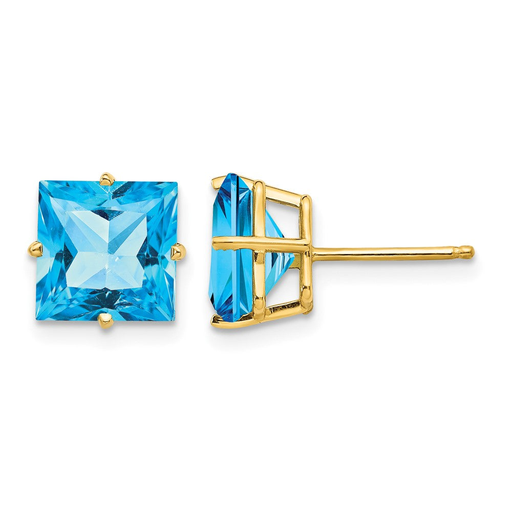 14k Square Step-Cut Blue Topaz Post Earrings