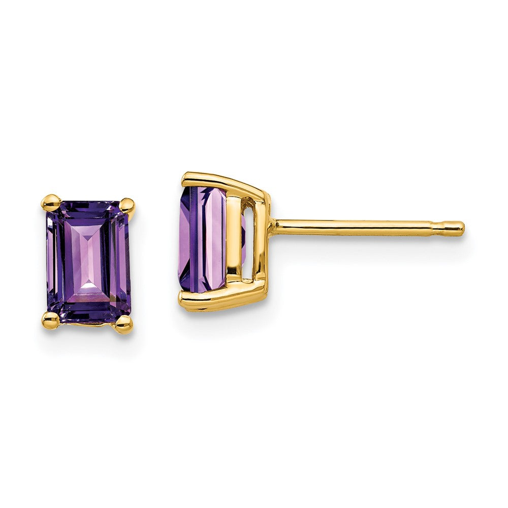 14k 6x Emerald Cut Amethyst Earrings
