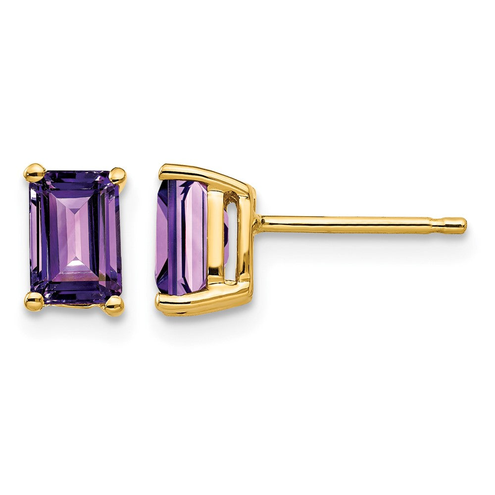 14k 6x Emerald-cut Amethyst Post Earrings