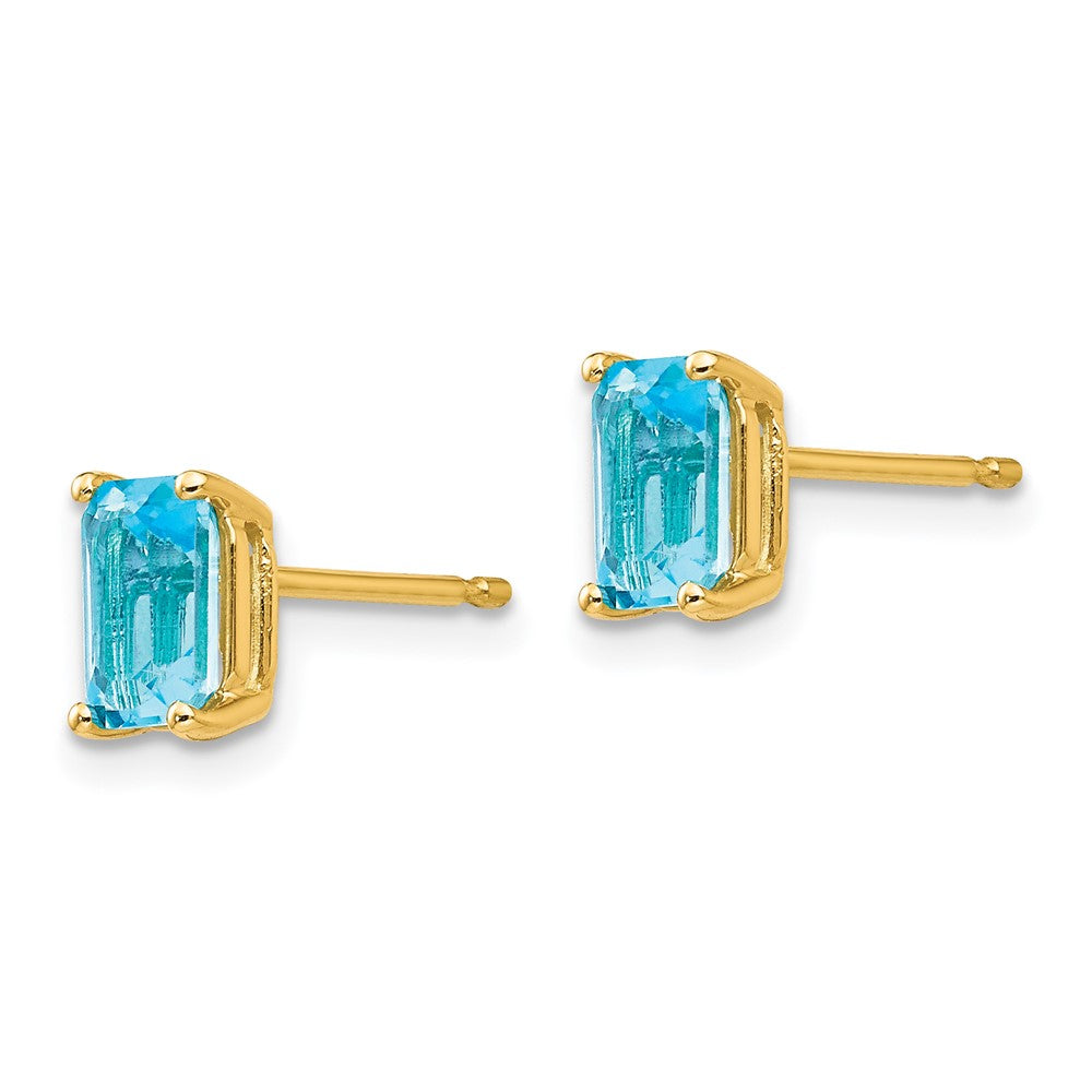 14k 6x Emerald-cut Blue Topaz Post Earrings