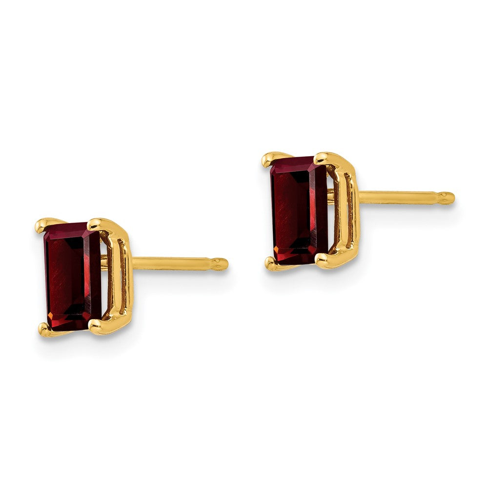 14k 6x Emerald Cut Garnet Earrings