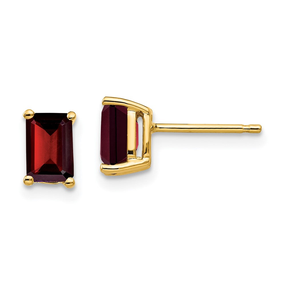 14k 6x Emerald Cut Garnet Earrings