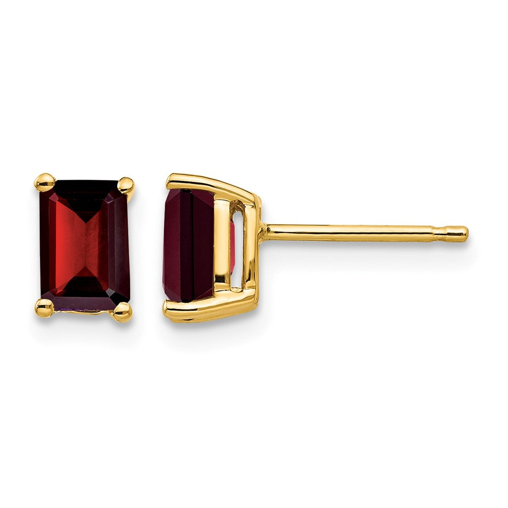 14k 6x Emerald-cut Garnet Post Earrings