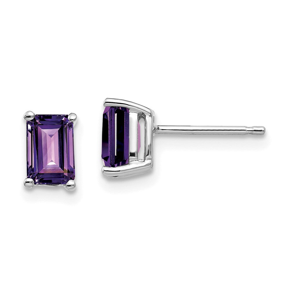 14k White Gold 6x Emerald Cut Amethyst Earrings