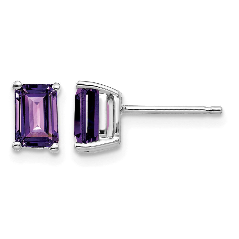 14k White Gold 6x Emerald-cut Amethyst Post Earrings