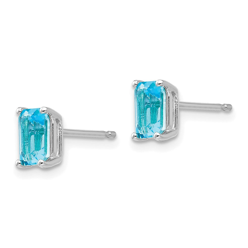 14k White Gold 6x Emerald-cut Blue Topaz Post Earrings