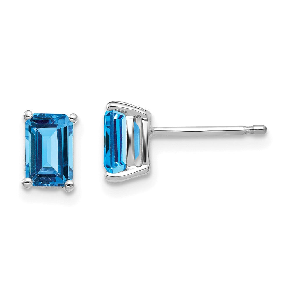 14k White Gold 6x Emerald Cut Blue Topaz Earrings