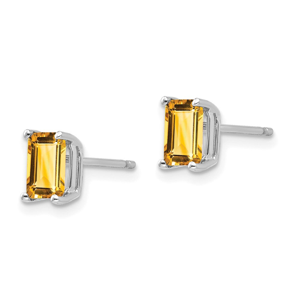 14k White Gold 6x Emerald-cut Citrine Post Earrings