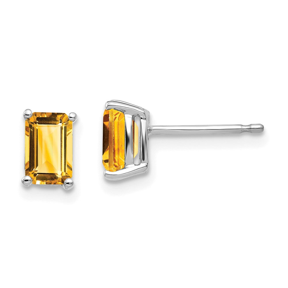 14k White Gold 6x Emerald Cut Citrine Earrings