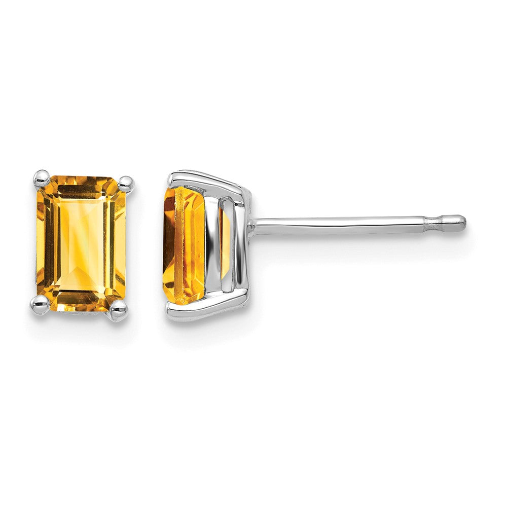 14k White Gold 6x Emerald-cut Citrine Post Earrings