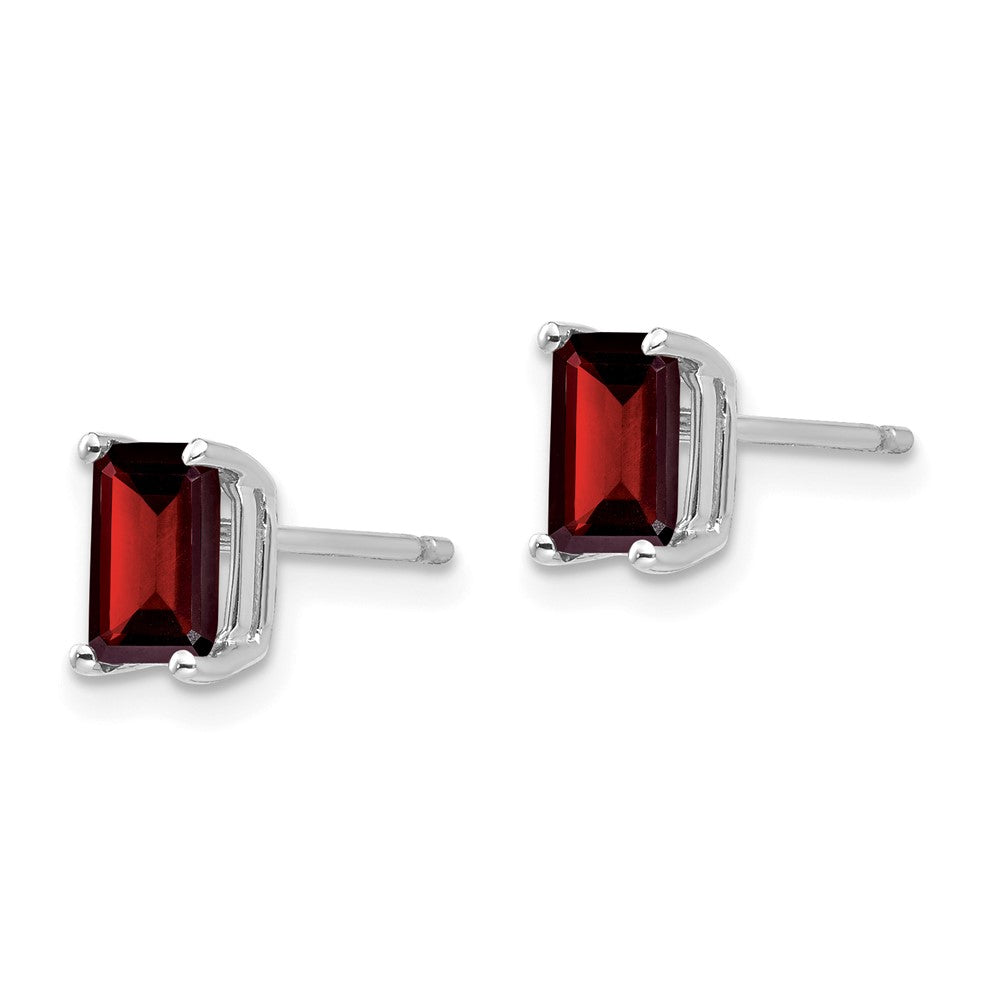 14k White Gold 6x Emerald-cut Garnet Post Earrings