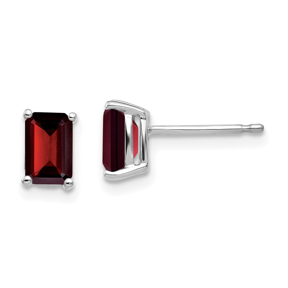 14k White Gold 6x Emerald Cut Garnet Earrings