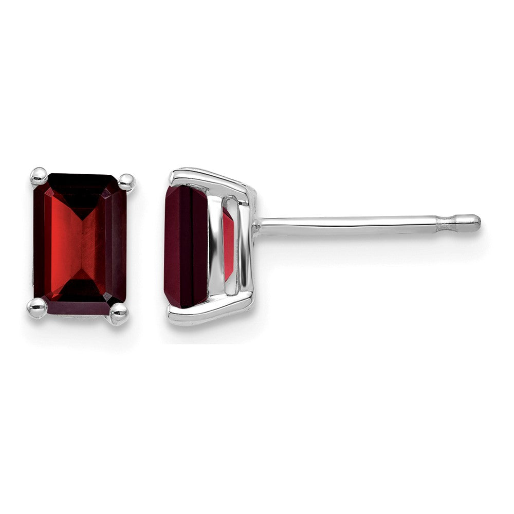 14k White Gold 6x Emerald-cut Garnet Post Earrings
