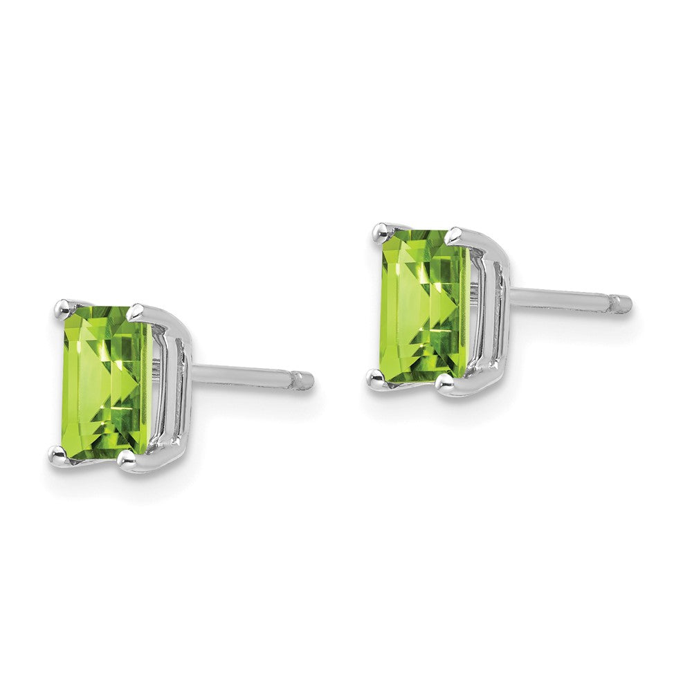 14k White Gold 6x Emerald Cut Peridot Earrings