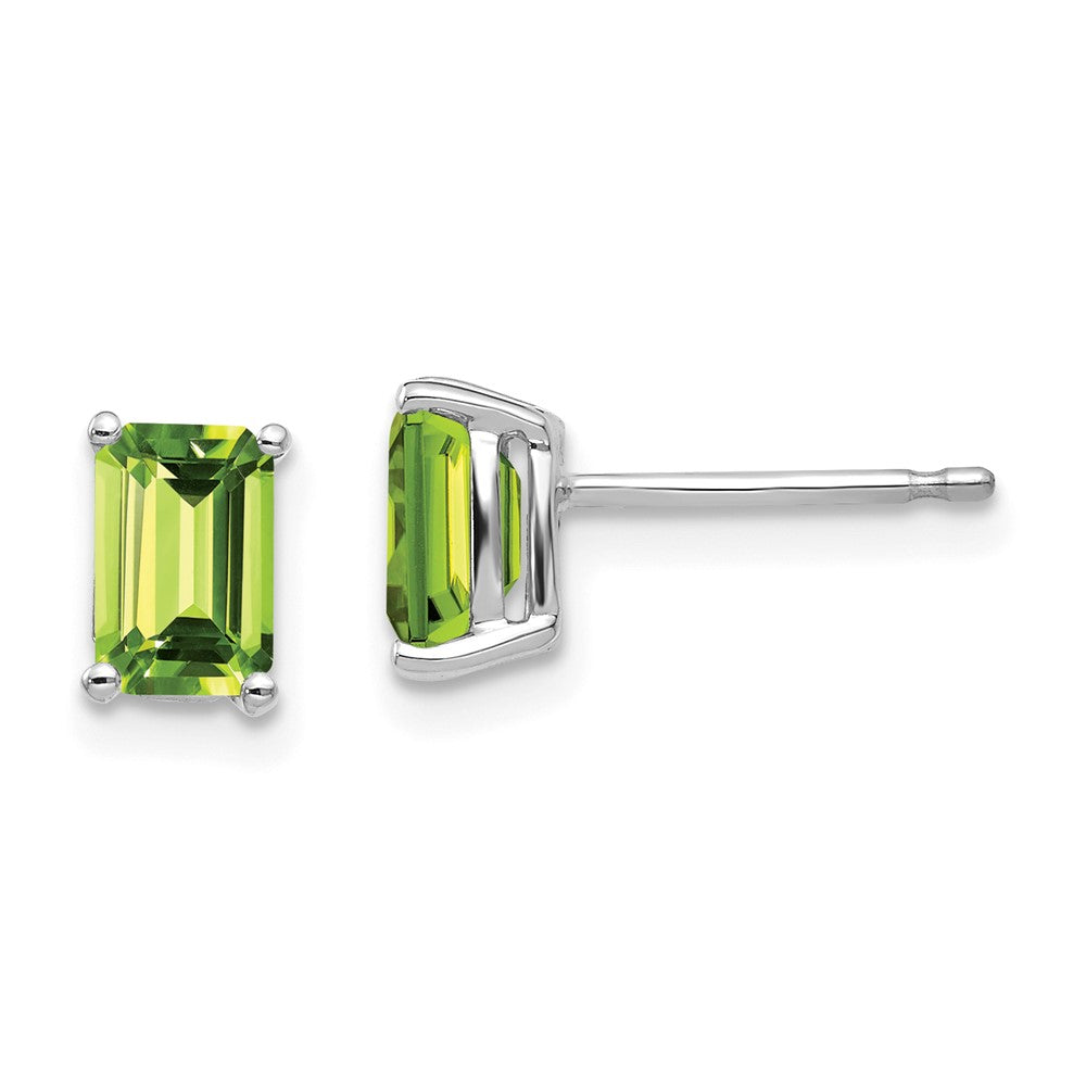 14k White Gold 6x Emerald Cut Peridot Earrings