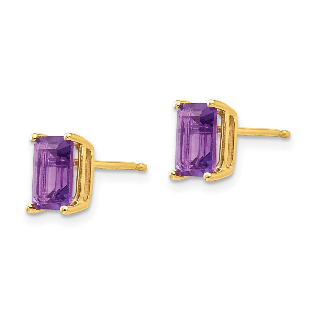 14k 7x Emerald-Cut Amethyst Post Earrings
