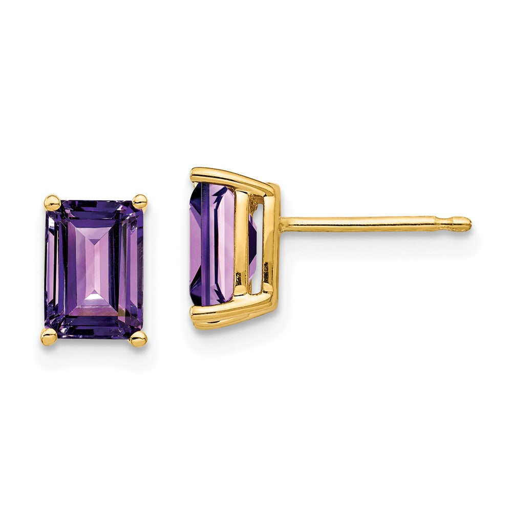 14k 7x Emerald Cut Amethyst Earrings