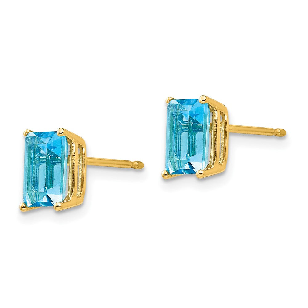14k 7x Emerald-Cut Blue Topaz Post Earrings