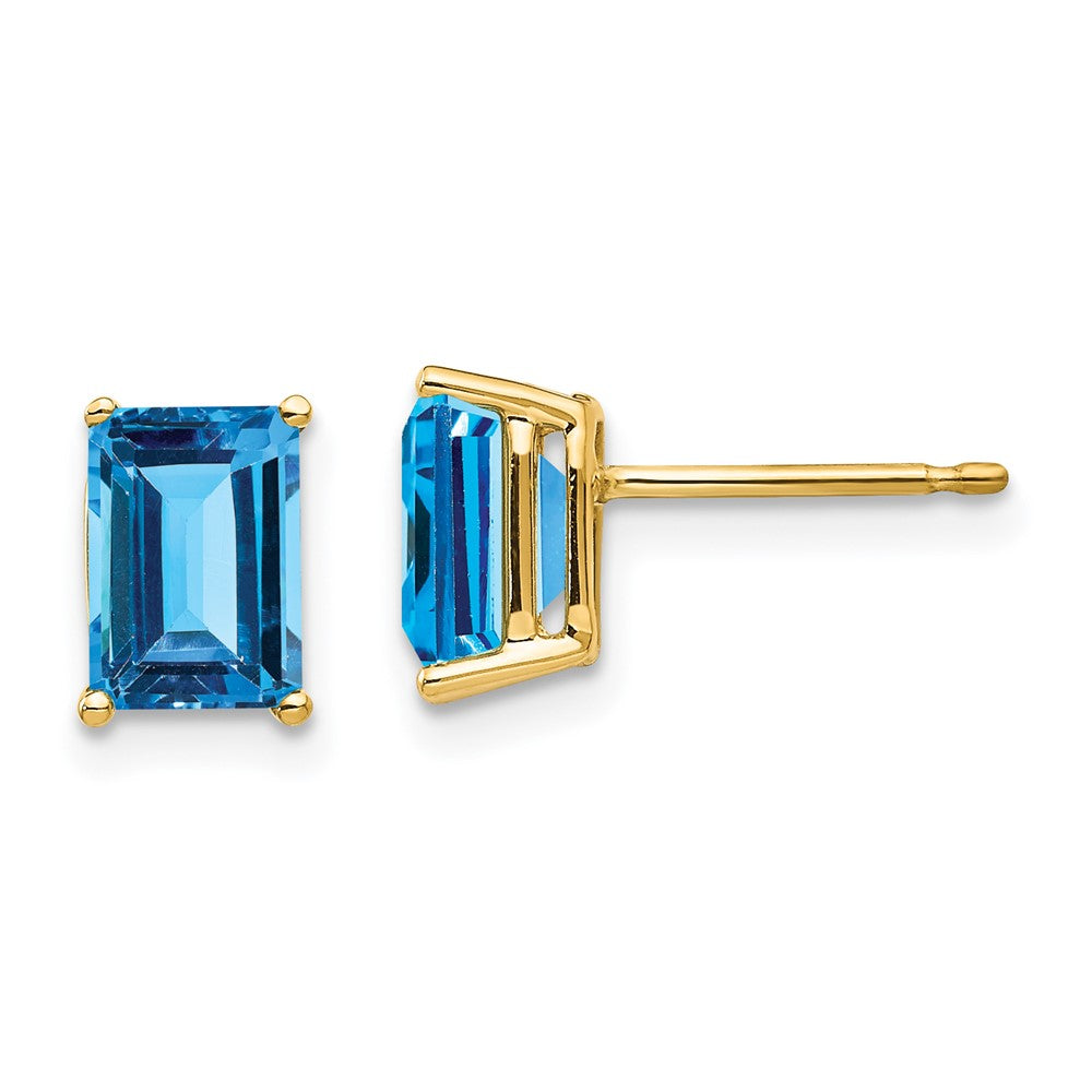 14k 7x Emerald Cut Blue Topaz Earrings
