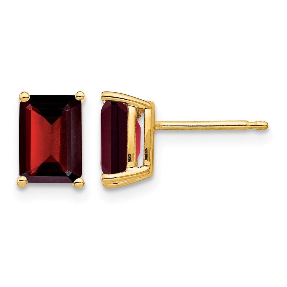 14k 7x Emerald-cut Garnet Post Earrings